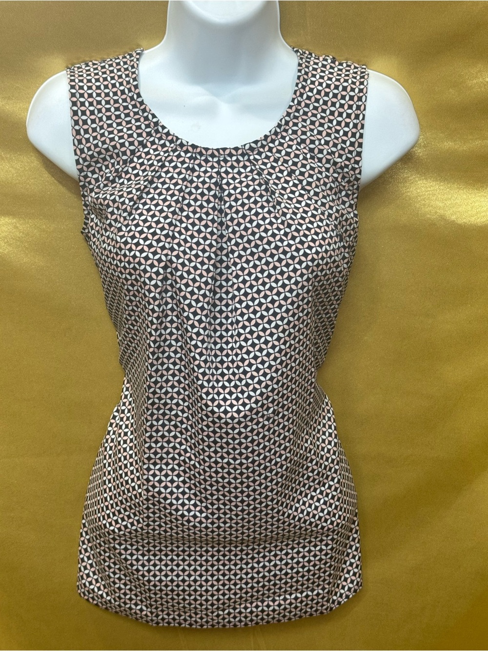 Merona Geometric Pleated Sleeveless Blouse Top Black Pink White Size XS